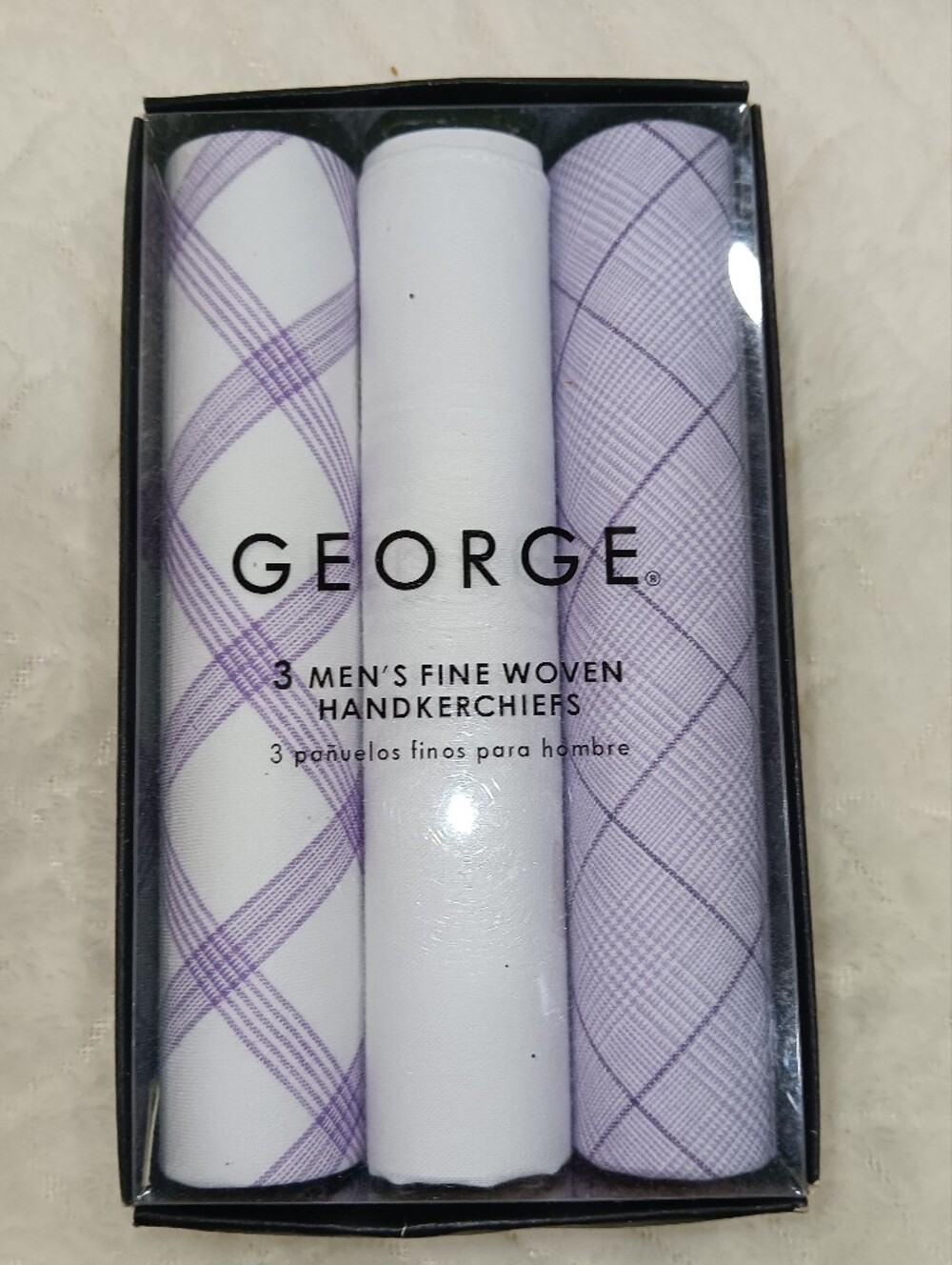 George Men’s Lavender and White Handkerchiefs- 3-Pack NIB